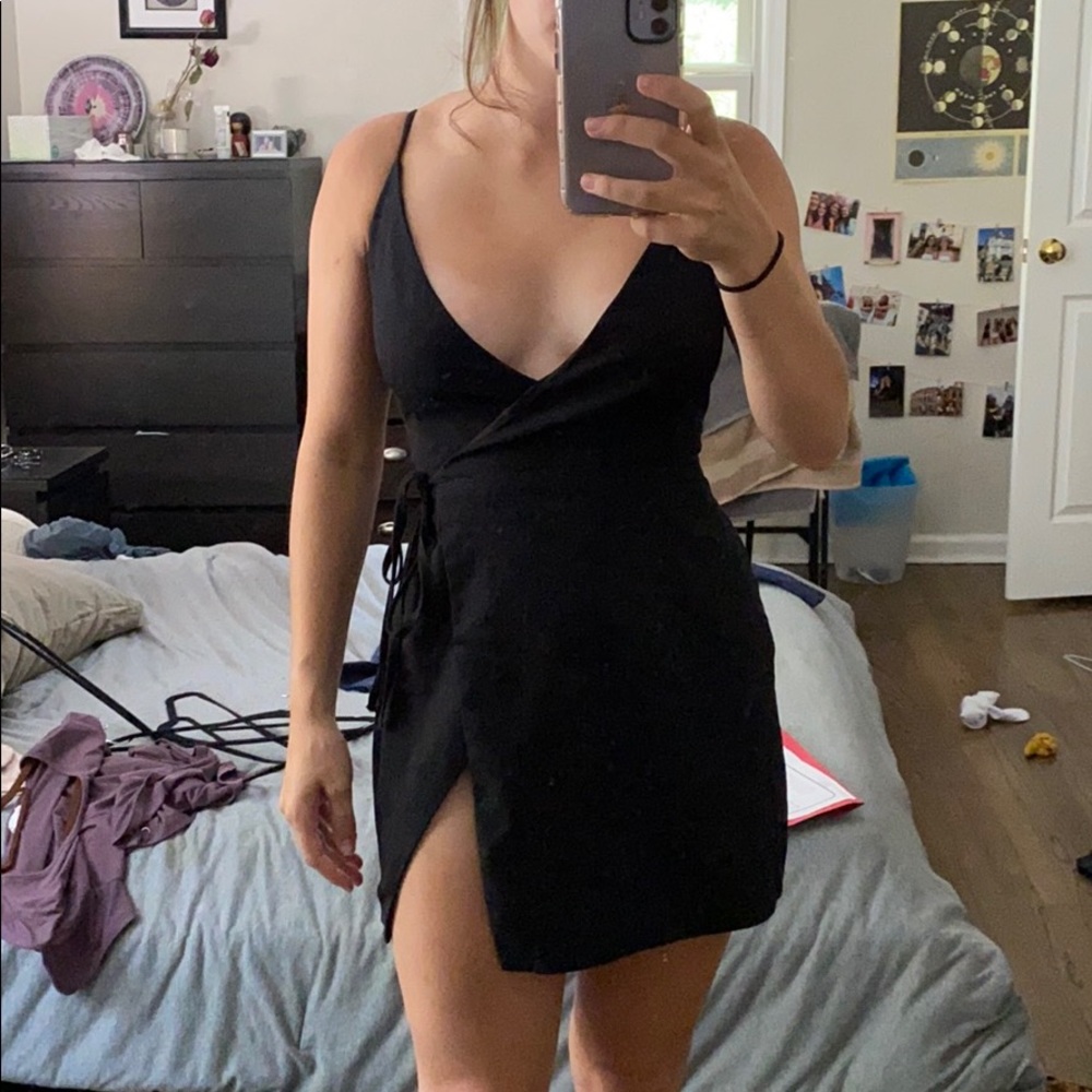 Black cross over mini dress
